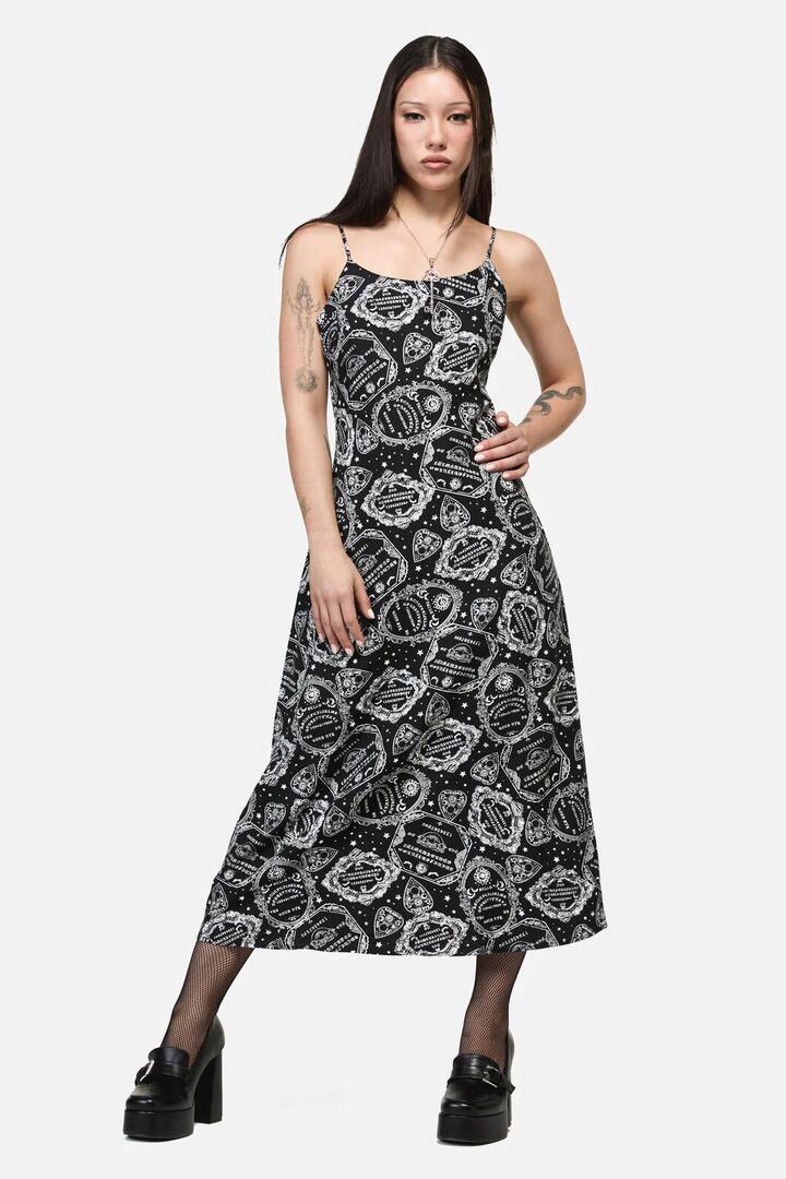 Image of Dresses. Product name - SÃ©ance Goth Strap Midi Dress in Black colour by brand - Dangerfield