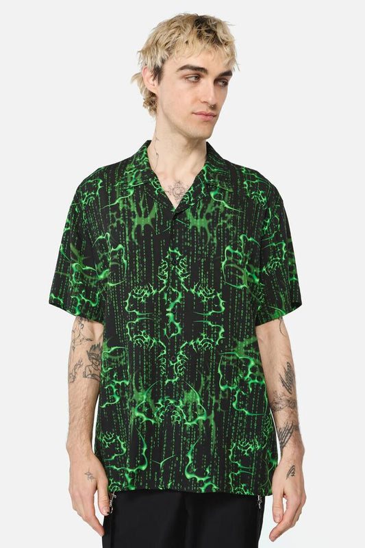 Image of a model wearing Tops. Productname: Main Frame SS Shirt in Green/Black colour by brand - Black Friday