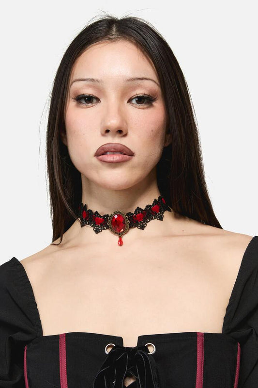 Image of Jewelry. Productname: Gothic Lace Choker in Red colour by brand - Dangerfield