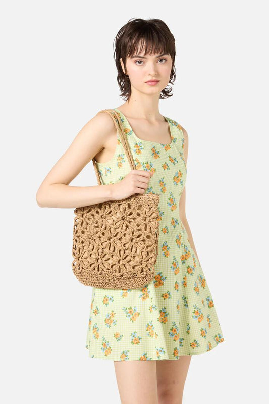 Image of Bags. Productname: Tan Flower Straw Bag in Tan colour by brand - Princess Highway