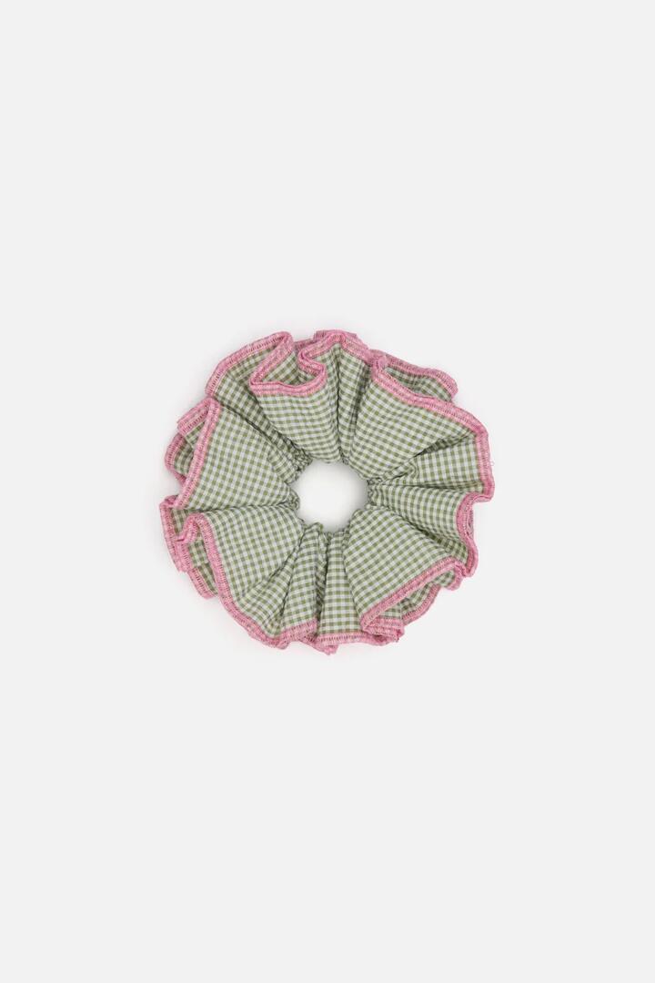 Image of Hair Accessories. Productname: Green Gingham Scrunchie in Green colour by brand - Princess Highway