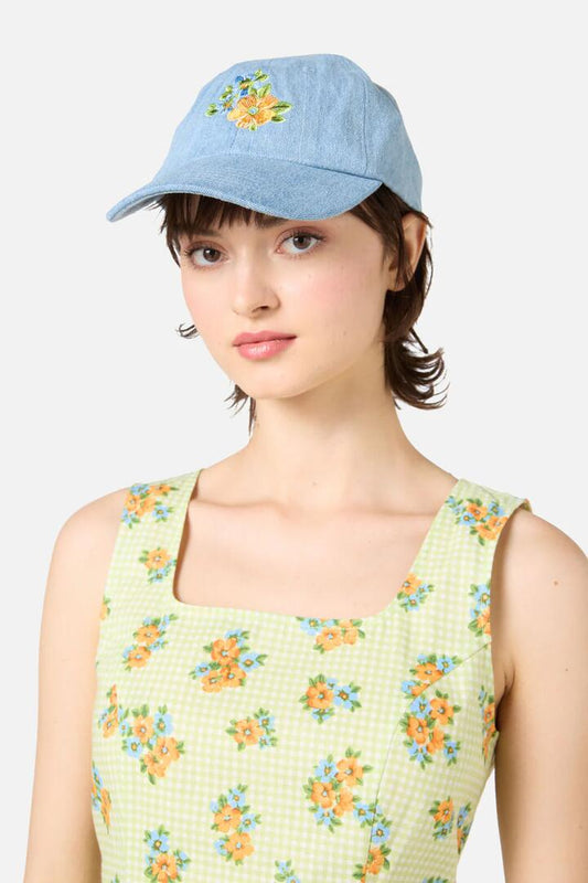 Image of Hats. Productname: Washed Embroidered Floral Cap in Blue colour by brand - Princess Highway