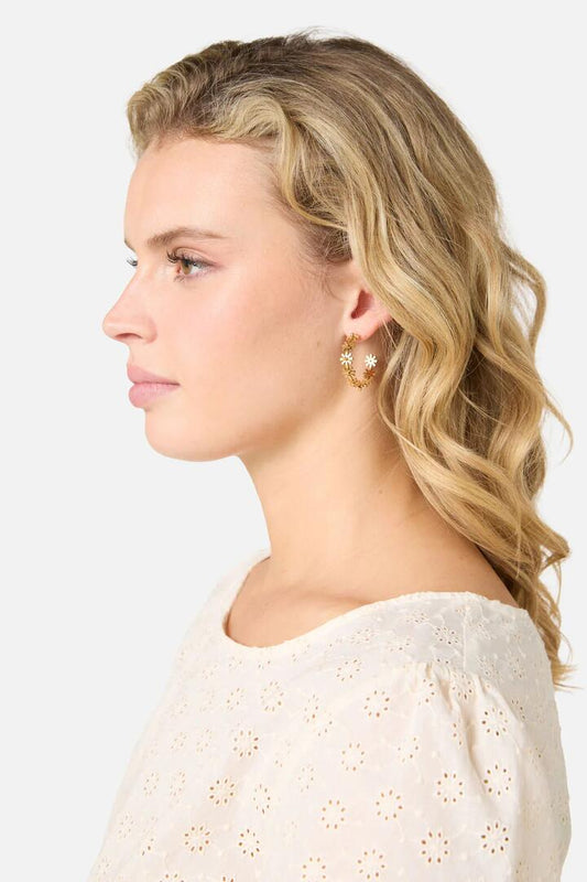 Image of Earrings. Productname: Daisy Hoop Earrings in Gold colour by brand - Princess Highway