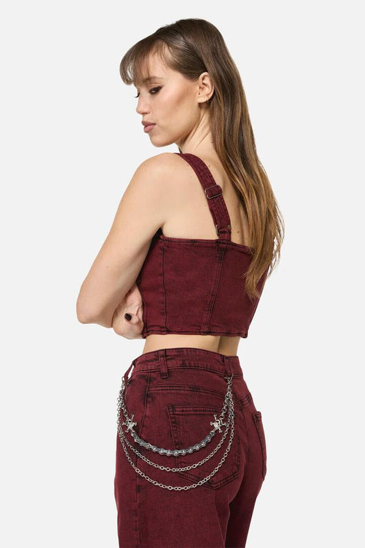 Image of a model wearing Denim. Productname: Pirate Skull Jean Chain in Silver colour by brand - Dangerfield