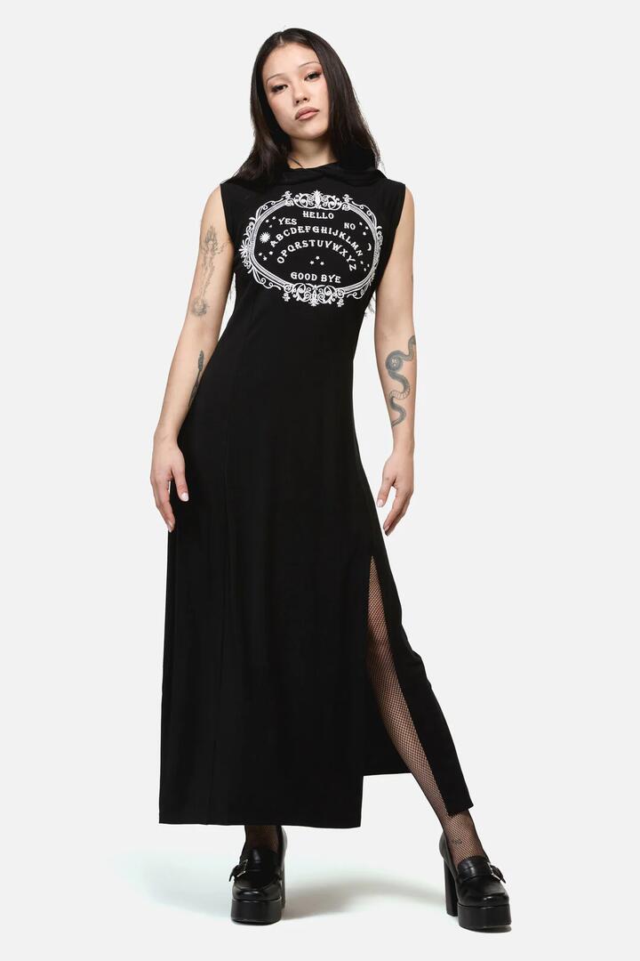 Image of Dresses. Product name - SÃ©ance Hooded Goth Maxi Dress in Black colour by brand - Dangerfield