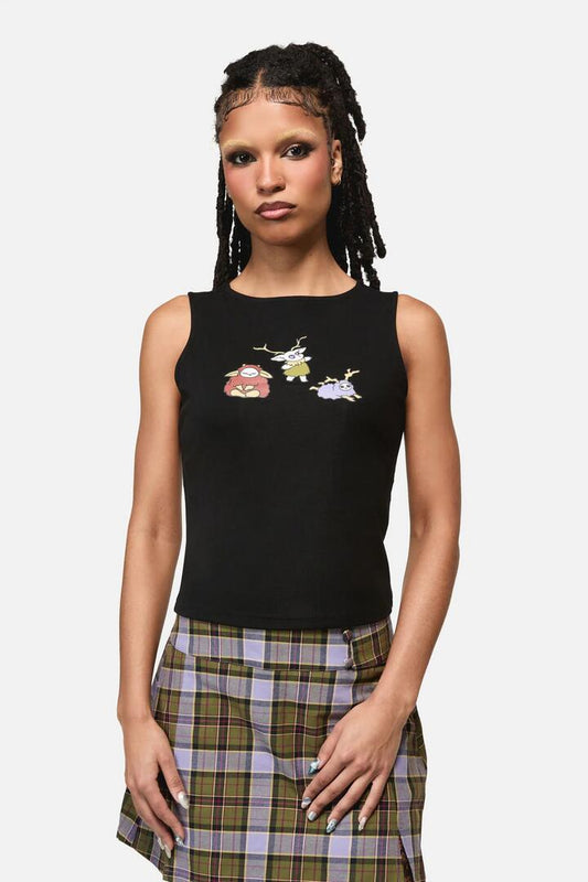 Image of a model wearing Tops. Product name - Apothecarius Goth Tank Top in Black colour by brand - Black Friday