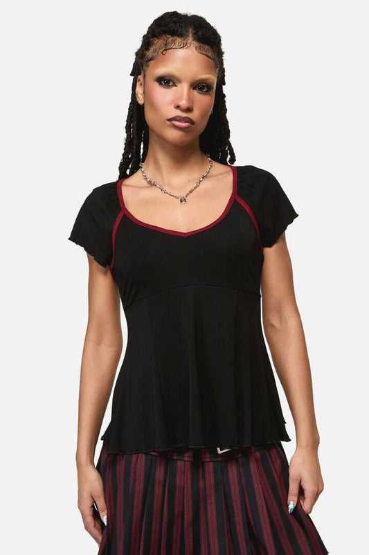 Image of a model wearing Tops. Productname: Apothecarius Cut Out Goth Top in Black colour by brand - Black Friday