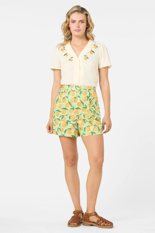 Image of a model wearing Shorts. Productname: Apricots A Line Shorts in Green colour by brand - Princess Highway