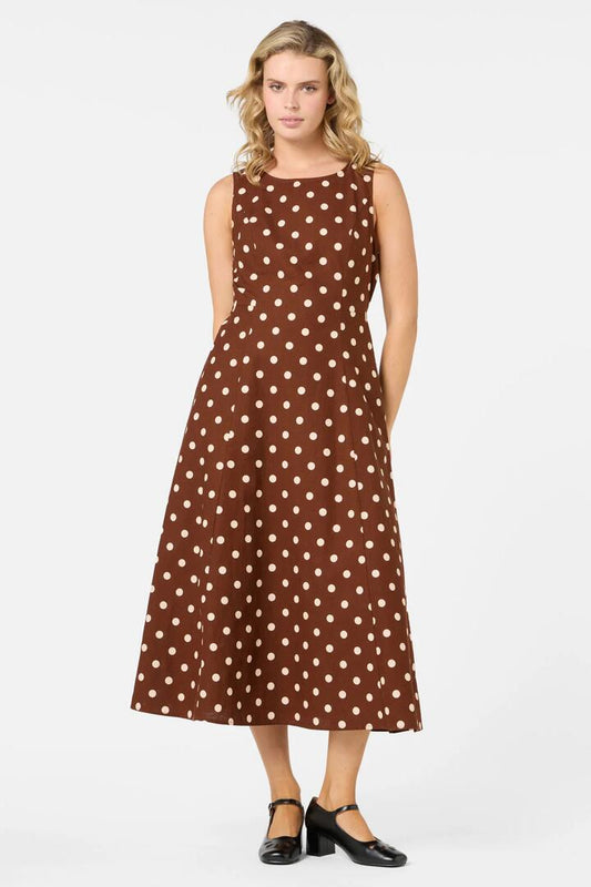 Image of Dresses. Product name - Polka Dot Midi Dress in Chocolate colour by brand - Princess Highway