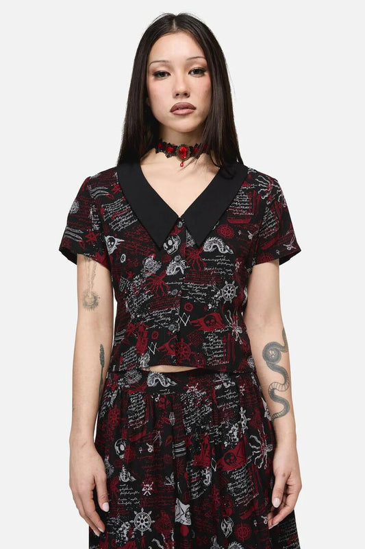 Image of Blouses. Productname: Pirate Punk Print Blouse in Black colour by brand - Dangerfield