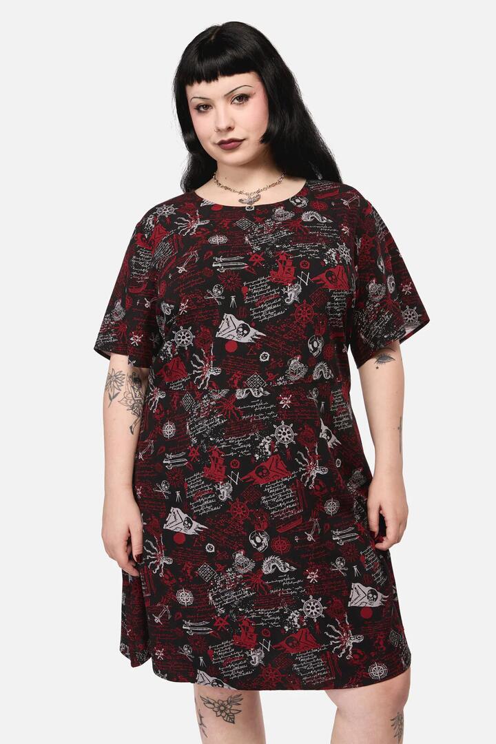 Image of Dresses. Product name - Curve Pirate Punk Print Dress in Black colour by brand - Dangerfield