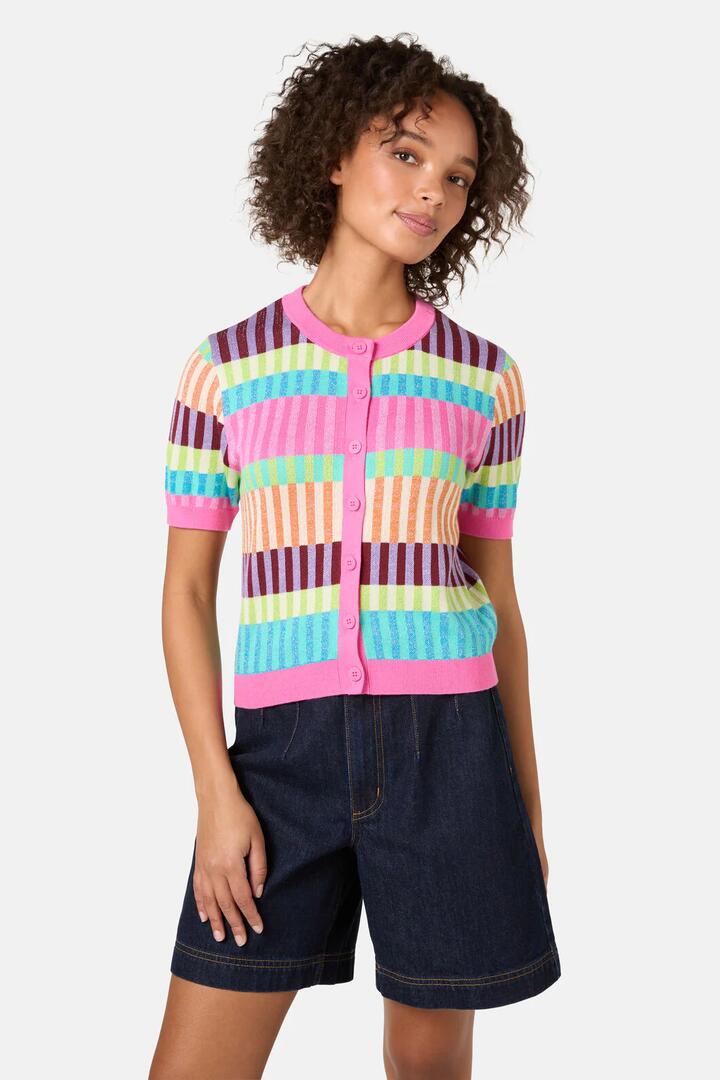 Image of Cardigans. Product name - Holiday Stripe Cotton Cardigan in Multi colour by brand - Gorman