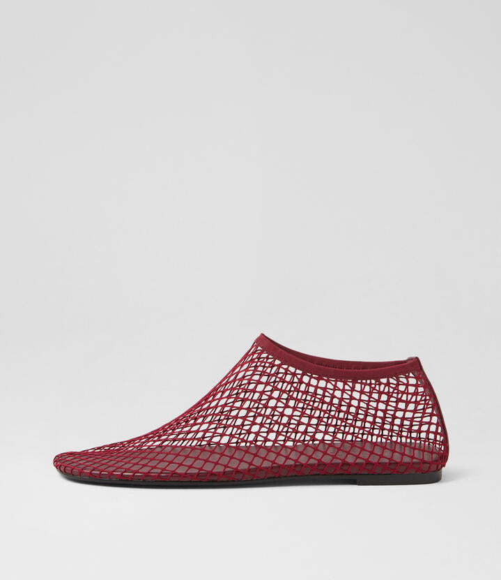 Image of Footwear. Productname: Reaffirm Burgundy Fabric Flat Shoes in BURGUNDY colour by brand - MOLLINI