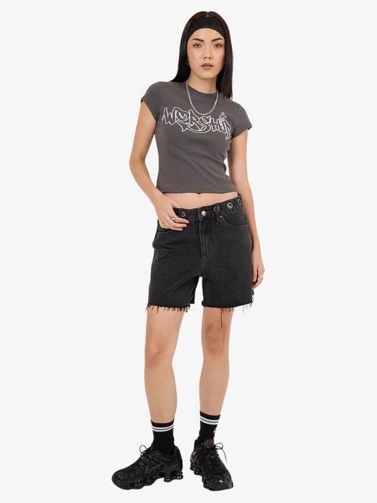 Image of a model wearing Shorts. Productname: Worship RAGGED SHORT in Phantom colour by brand - Worship