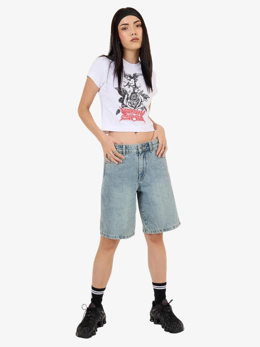 Image of a model wearing Shorts. Productname: Worship Worship Sloucher Short in Light N Dirty colour by brand - Worship