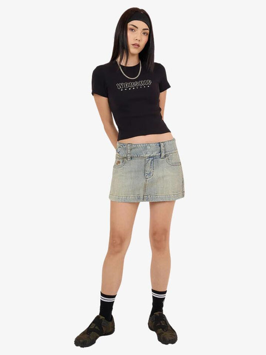 Image of a model wearing Tops. Productname: Worship Glitz Slim Fit Tee in Black colour by brand - Worship