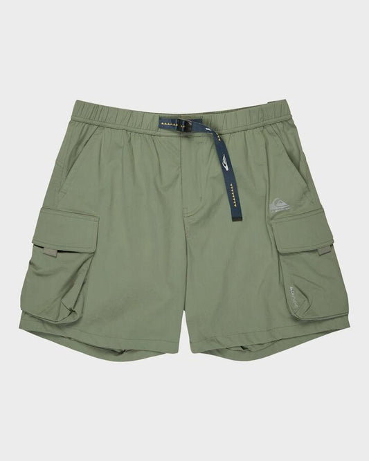 Image of a model wearing Shorts. Product name - Quiksilver Mens Run Ashore 18" Cargo Shorts Sea Spray in Sea Spray colour by brand - Quiksilver