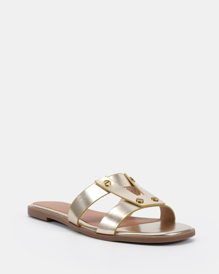 Image of Sandals. Product name - Shay Gold Vegan Sandals in Metallic colour by brand - Novo