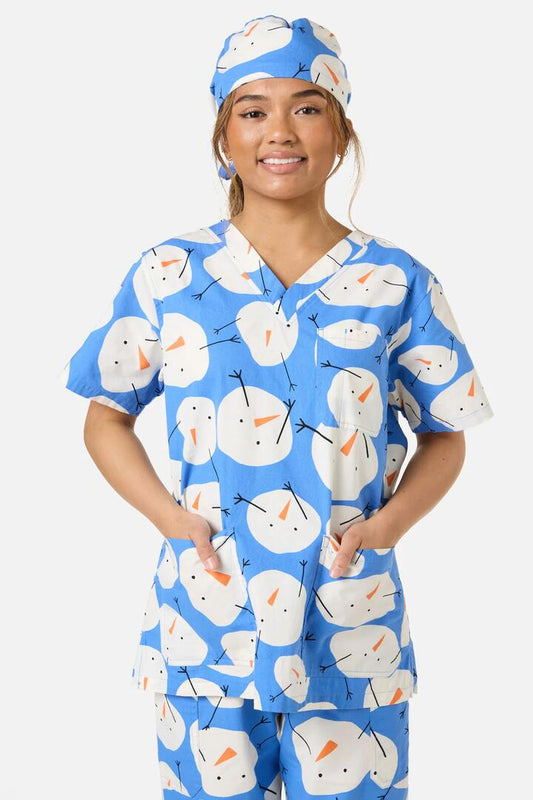 Image of Hats. Productname: Snowman Scrub Hat in Blue colour by brand - Scrubs With Love