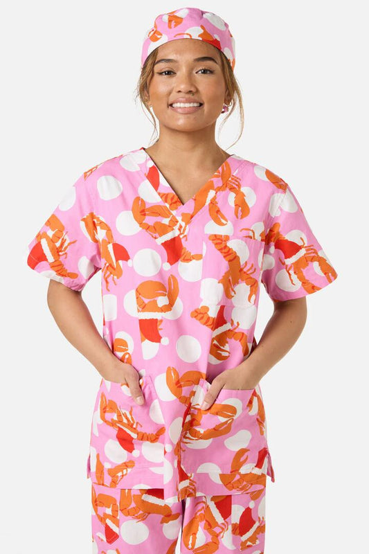 Image of Hats. Productname: Christmas Lobster Scrub Hat in Pink colour by brand - Gorman