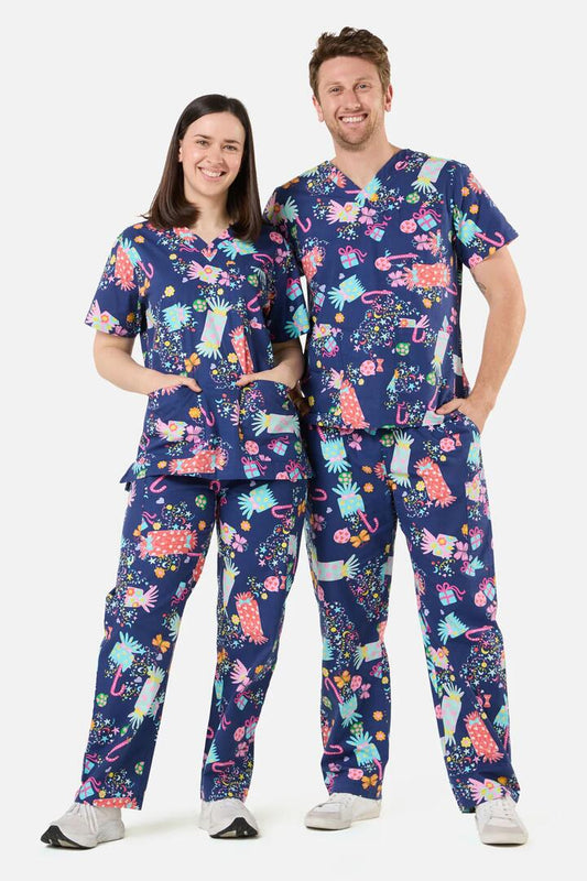 Image of a model wearing Uniforms & Workwear. Productname: Surprise! Scrub Set in Navy colour by brand - Gorman