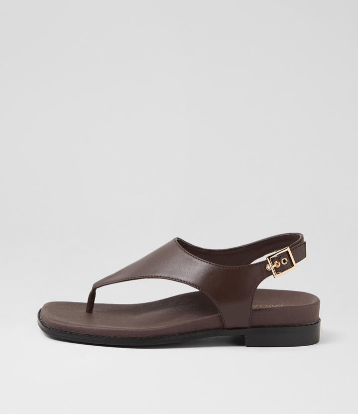 Image of Sandals. Productname: Enzo Choc Leather Thongs in Choc colour by brand - MIDAS