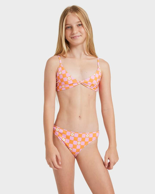 Image of Accessories. Product name - Roxy Girls 8-16 Flower Check Two Piece Tangerine Tic Tac Fleur in Tangerine Tic Tac Fleur colour by brand - Roxy