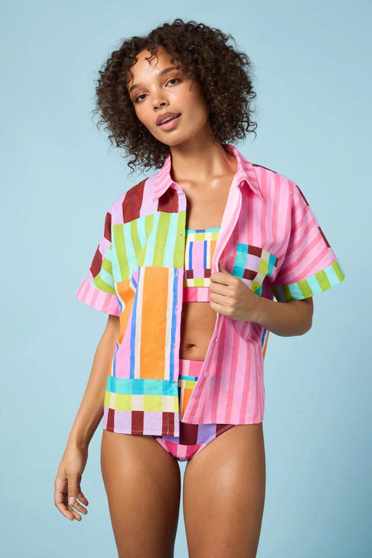 Image of a model wearing Tops. Productname: Holiday Stripe Print Shirt in Print colour by brand - Gorman