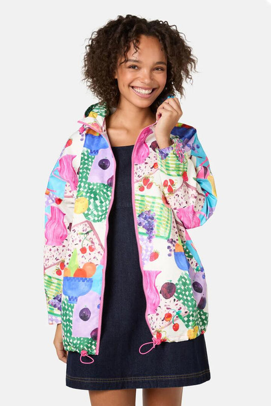 Image of a model wearing Rain Coats. Productname: Fruit Party Print Raincoat in Print colour by brand - Gorman