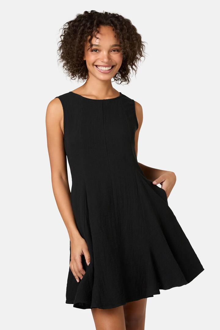 Image of Dresses. Product name - Twirlsuit Waffle Mini Dress in Black colour by brand - Gorman