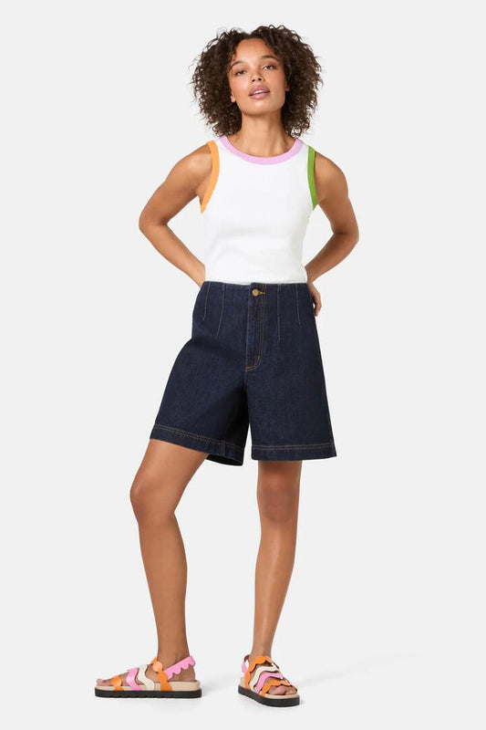 Image of a model wearing Shorts. Productname: Casper Denim Shorts in Indigo colour by brand - Gorman