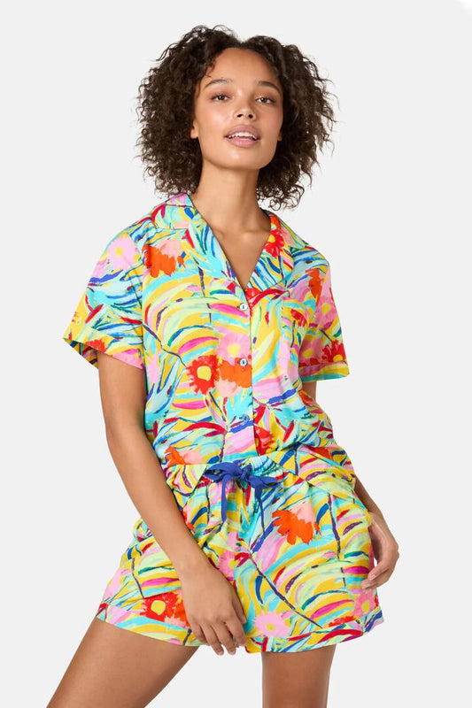 Image of a model wearing Shorts. Productname: Festive PJ Shorts Set in Print colour by brand - Gorman