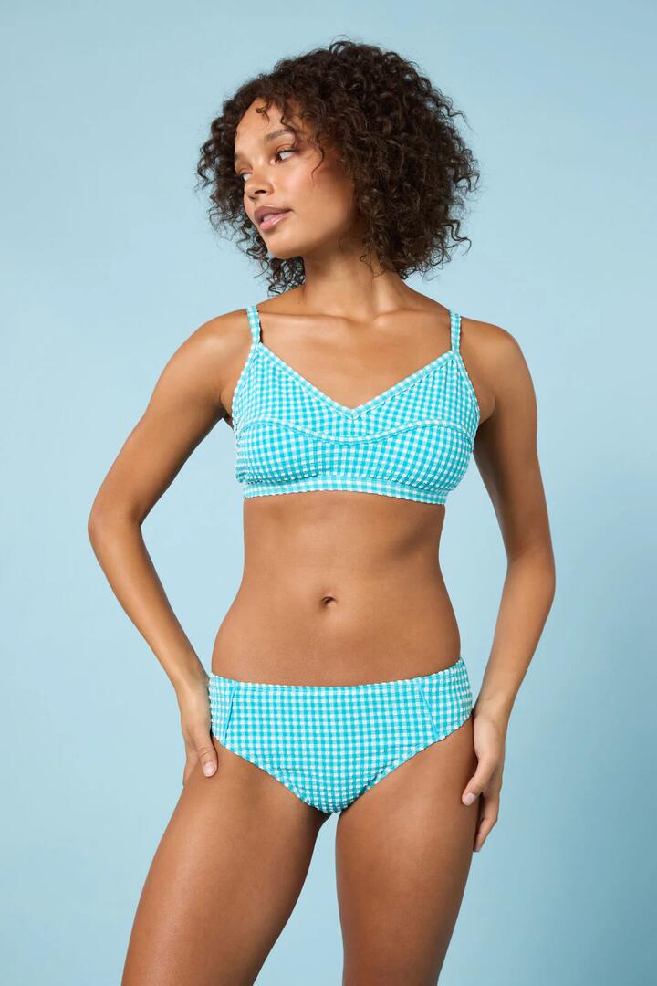 Image of Swimwear. Product name - Tidal Tartan Gingham Bikini Bottom in Aqua colour by brand - Gorman