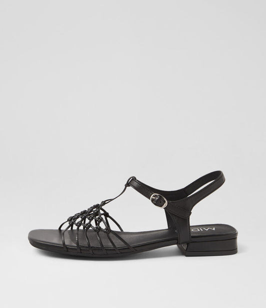 Image of Sandals. Productname: Niala Black Leather Sandals in BLACK colour by brand - MIDAS