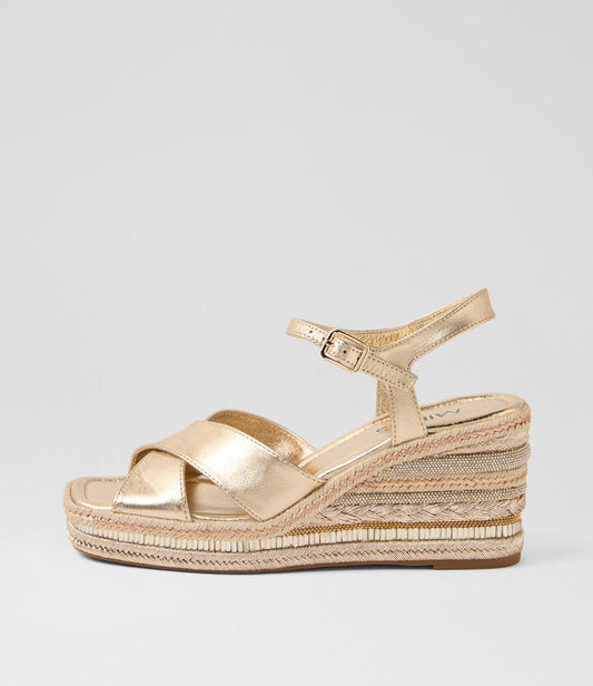 Image of Sandals. Productname: Orel Gold Leather Sandals in GOLD colour by brand - MIDAS
