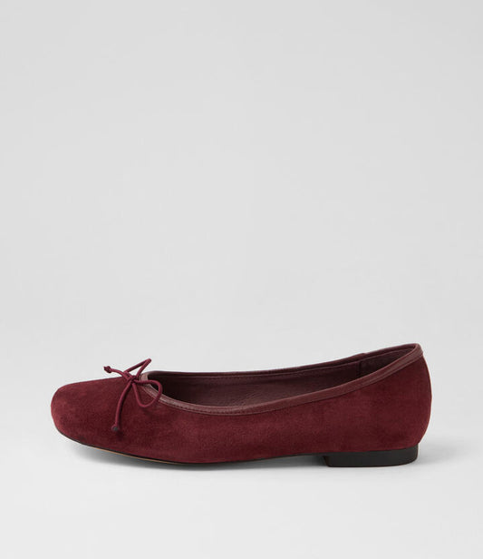 Image of Footwear. Productname: Pirela Burgundy Suede Flat Shoes in BURGUNDY colour by brand - MOLLINI