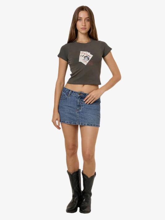 Image of a model wearing Tops. Productname: Thrills Appreciation Mini Tee in MERCH BLACK colour by brand - Thrills