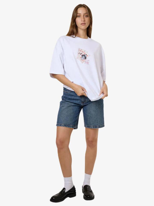 Image of a model wearing Tops. Productname: Thrills Appreciation Oversize Tee in WHITE colour by brand - Thrills