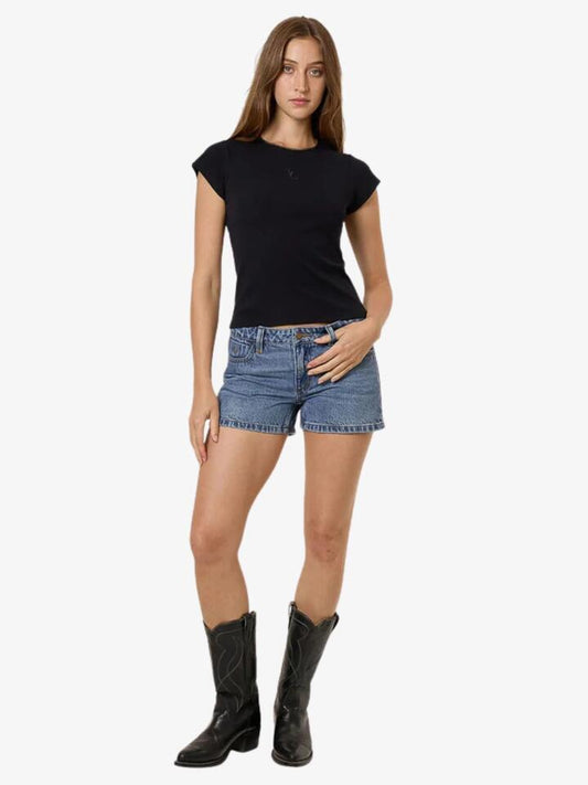 Image of a model wearing Shorts. Productname: Thrills Daria Short in STONED BLUES colour by brand - Thrills