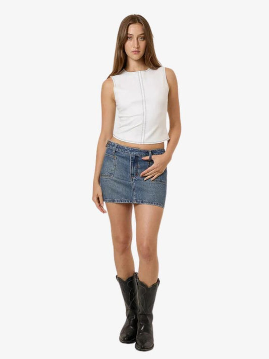 Image of a model wearing Skirts. Productname: Thrills Wyatt Skirt in VANISH MID BLUE colour by brand - Thrills