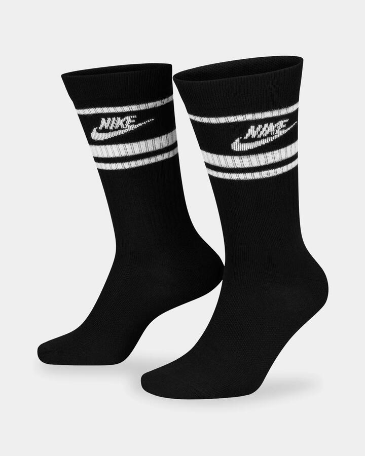 Image of Socks. Product name - Nike Mens Sportswear Dri-Fit Everyday Essential 3 Pack Crew Socks Black/White in Black/White colour by brand - Nike
