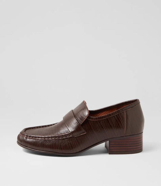 Image of Heels. Productname: Jozes Rich Brown Strip Leather Heels in RICH BROWN STRIP colour by brand - MIDAS