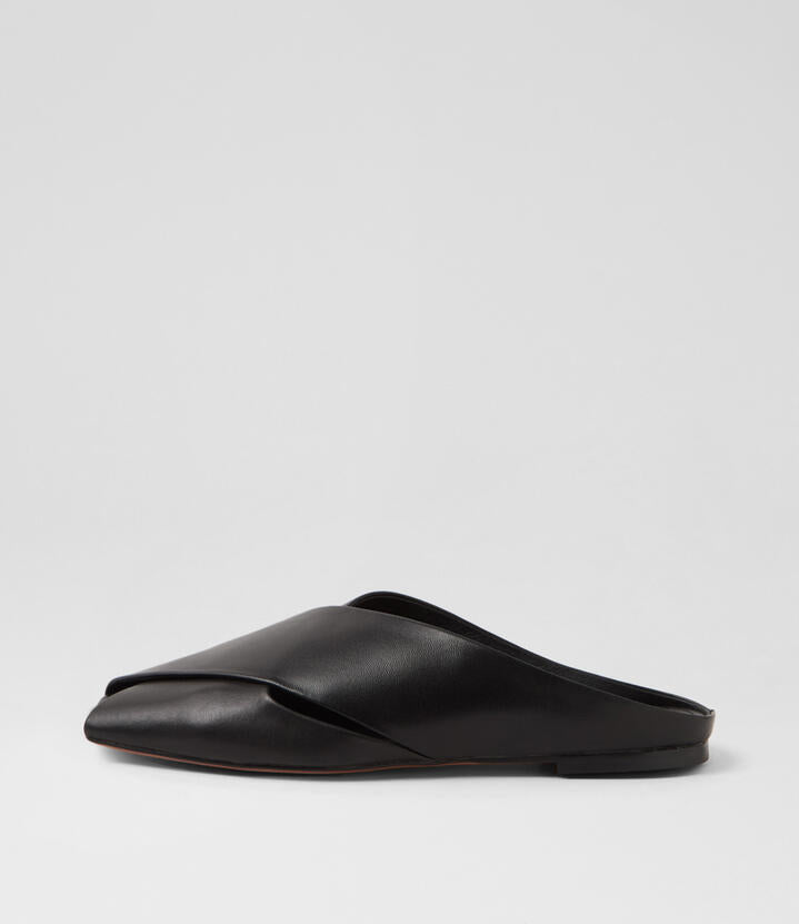 Image of Slippers. Productname: Barnee Black Leather Slides in Black colour by brand - MOLLINI