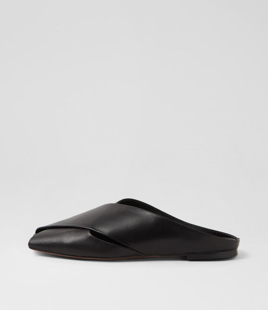 Image of Slippers. Productname: Barnee Black Leather Slides in Black colour by brand - MOLLINI