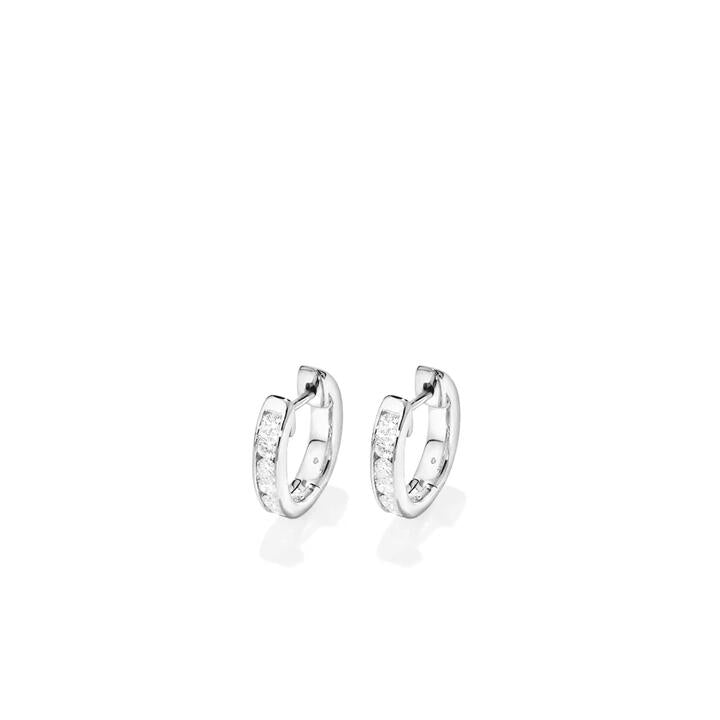 Image of Earrings. Productname: Channel Set Hoop Earrings with 0.50tw of Laboratory-Grown Diamonds in Sterling Silver and Platinum in Diamond colour by brand - Bevilles