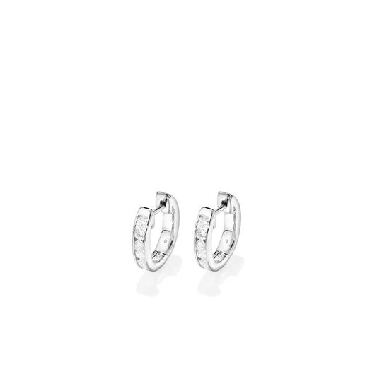 Image of Earrings. Productname: Channel Set Hoop Earrings with 0.50tw of Laboratory-Grown Diamonds in Sterling Silver and Platinum in Diamond colour by brand - Bevilles