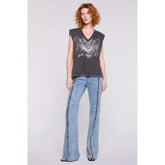 Image of a model wearing Tops. Productname: Anatomical Heart Tank in Washed Black colour by brand - sass and bide