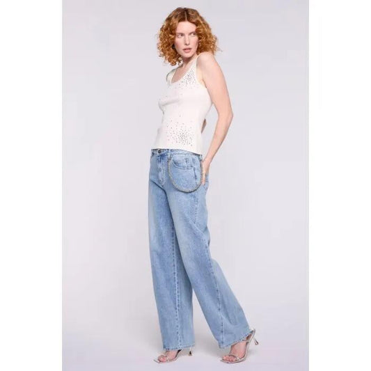 Image of a model wearing Tops. Productname: Moonlighting Embellished Tank in Ivory colour by brand - sass and bide