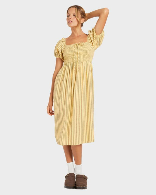 Image of Dresses. Productname: Roxy Womens Mercado Stripe Midi Dress Butter - in Butter colour by brand - Roxy