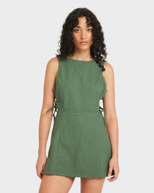 Image of Dresses. Productname: RVCA Womens Eliana Skort Mini Dress Wintermoss - in Wintermoss colour by brand - RVCA
